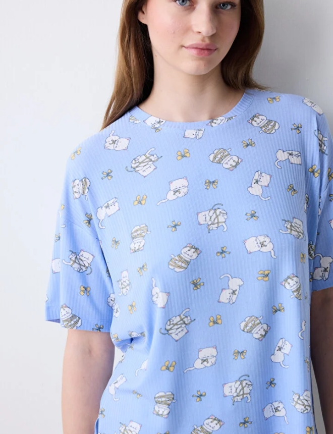 PNJO5A7825IY Գիշերազգեստ շապիկ կիսաթև BOWTIFUL PRINTED SS T-SHIRT FAHION